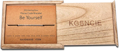 KGBNCIE Morse Code Bracelet for Women Sterling Silver Beads on Silk Cord Secret Message Fuck Friendship Inspirational Encouragement Bracelet Gift for Her
