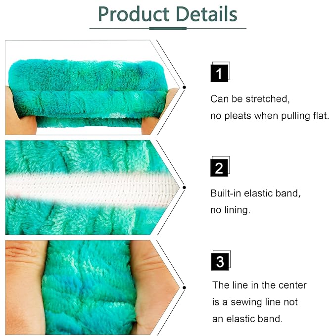 VELSCRUN Spa Headband, Makeup Face Wash Skincare Headbands, 5 Pcs Green Colorful Sponge Bow Tie Get Ready HairBand Facial Wristband Hair Clips Set, Stuff for Teen Girls Women Trendy Hair Accessories