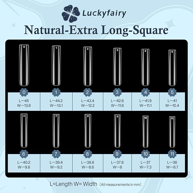 XXL Nail Tips Square 504 Pcs 12 Sizes - No C Curve Flat Square Nail Tips Clear 2XL Full Cover Tapered Gel Acrylic Fake Nails Gelly Tips for Nail Extension Nail Art