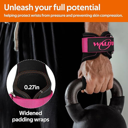 WALITO Weight Lifting Wrist Straps (Pair),Double Layer Leather Grips for Deadlift,Powerlifting and Gym Workouts, Adjustable Neoprene Padded Wrist Wraps - Men/Women, Heavy Duty Support