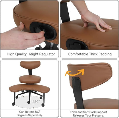 ELECWISH Meditation Chair, ADHD Chair for Adults with Wing Back Support, Criss Cross Kneeling Yoga Desk Office Use with Wheels, Height Adjustable seat and Leg Rest, Brown
