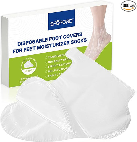 300PCS Disposable Foot Covers for Feet Moisturizer Socks - Plastic Foot Covers Extra Large Size for Pedicure, Moisturizing & Paraffin Wax Treatments, Spa Socks Designed for Foot Care