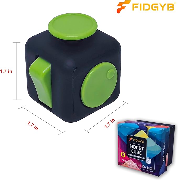 Cube Fidget Stress Relief Toy for Adults & Kids, Smooth, Quiet Sensory Toy for Anxiety, Focus & ADHD Idea[Black_Green]