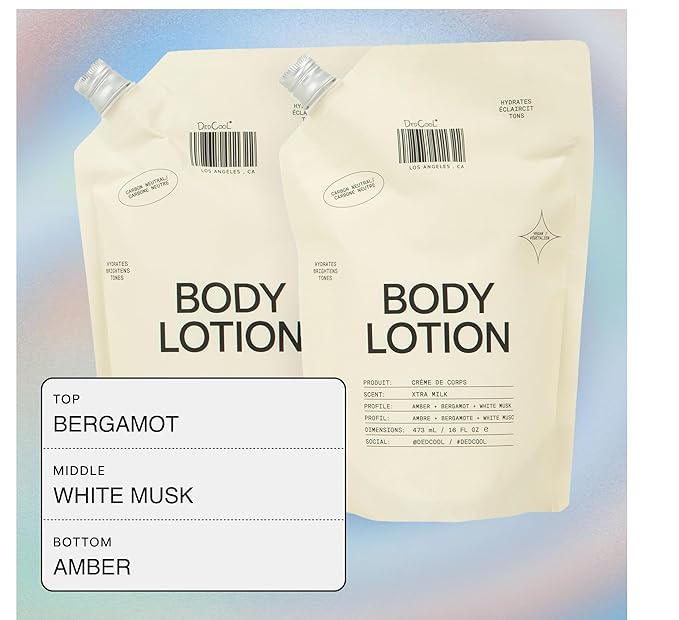 DedCool Body Lotion Refill | Xtra Milk | Deeply Hydrating Lightweight Formula with Ceramides, Snow Mushroom & Meadowfoam Oil | Soft Musk, Bergamot & Amber Scent | Non-Toxic, Vegan Skincare | 16 fl oz