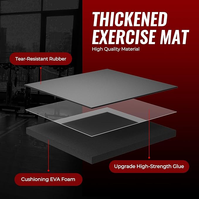 SUPERJARE 0.79'' Extra-Thick Exercise Equipment Mats, 18 Pcs 72 Sq Ft Rubber Top Floor Tiles with High Density EVA Foam, Interlocking Gym Flooring for Home Gym, Workout Mat, Black