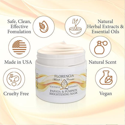 Florencia Papaya & Pumpkin Brightening Mask - Soft and Creamy, Gentle Exfoliating Facial Mask for Smoother, Brighter, Revitalized Complexion - Exfoliate, Renew and Glow, 2 oz