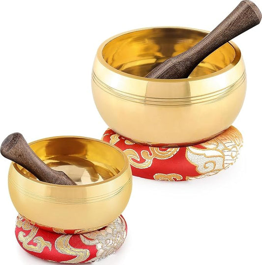 2-Pack Tibetan Singing Bowls Set - 100% Handmade in Nepal, Sound Bowl Meditation Set for Yoga, Chakra Healing, Meditation Gifts, Unique Gifts for Women