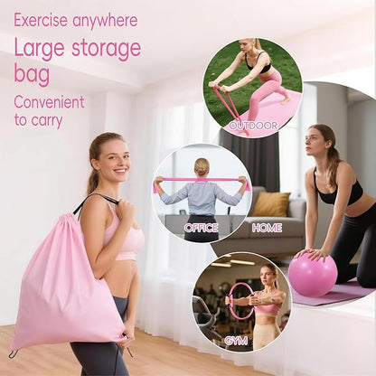 KABCON Pilates Equipment Essentials Set for Women at Home with Complete User Guide,13” Pilates Ring,9.8” Exercise Ball,Resistance Bands,Yoga Socks,Yoga Strap,13/14/16-Pcs Starter Workout Set