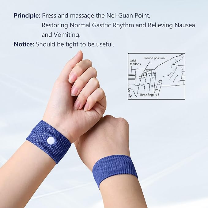 Motion Sickness Wristband, Anti-Nausea Acupressure Wrist Band for Nausea Relief, Dizziness and Vomiting from Car Sea Boat Flying Travel Sickness for Adults and Kids (Dark Blue, Large, 2 Pairs)