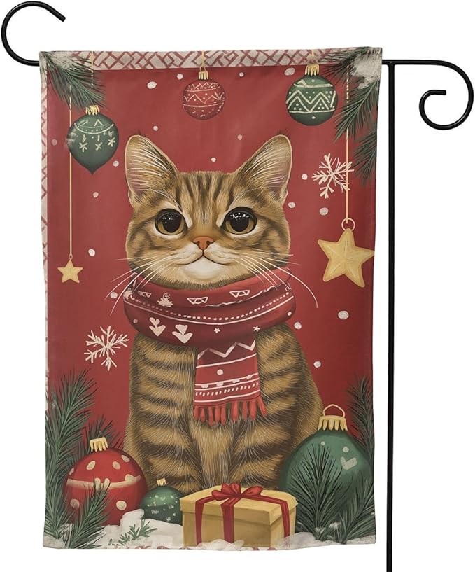 Christmas Cat Garden Flag 12x18 In Double Sided Yard Flags Lawn Sign Decor No Flagstand