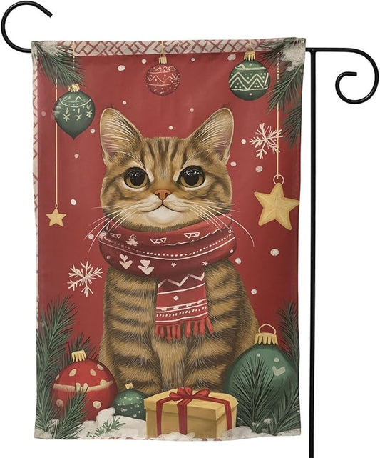 Christmas Cat Garden Flag 12x18 In Double Sided Yard Flags Lawn Sign Decor No Flagstand