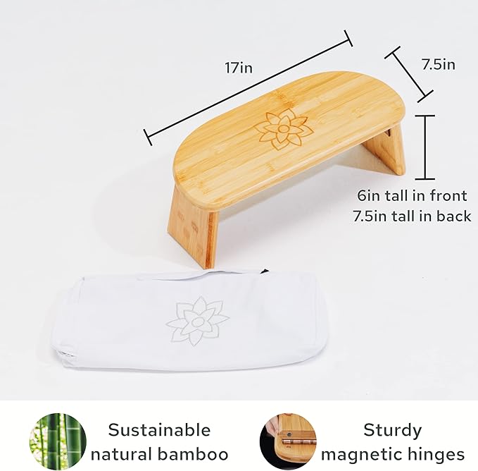 Mindful Modern Folding Meditation Bench - Bamboo Kneeling Stool with Locking Magnetic Hinges - Portable Cross Legged Folding Seiza Chair w/Travel Bag