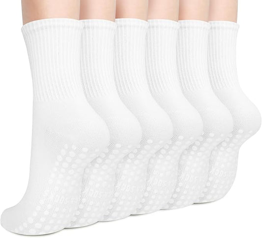 Justay 6 Pairs Pilates Socks with Grips for Women Soft Non Slip Crew Cotton Athletic Workout Barre Hospital Yoga Socks