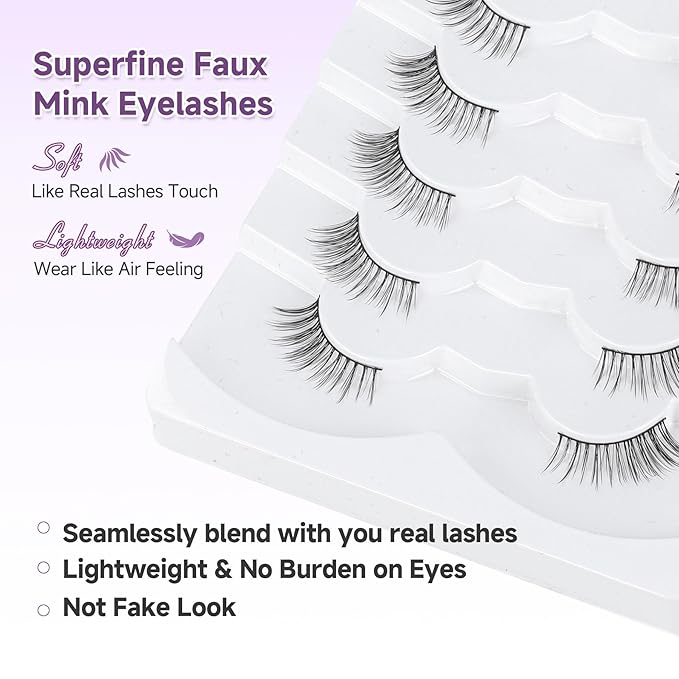 Half Lashes False Eyelashes Natural Cat Eye Lashes 10mm Short Eyelashes 3D Volume False Lashes Soft Strip Lashes Pack C Curl Natural Eyelashes Half Fake Lashes 7 Pair EVENTILL