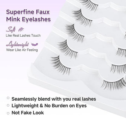 Half Lashes False Eyelashes Natural Cat Eye Lashes 10mm Short Eyelashes 3D Volume False Lashes Soft Strip Lashes Pack C Curl Natural Eyelashes Half Fake Lashes 7 Pair EVENTILL