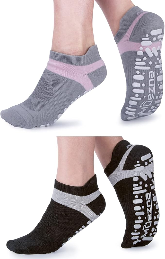 Muezna Non Slip Yoga Socks for Women, Anti-Skid Pilates, Barre, Hospital Socks with Grips, Size 5-10