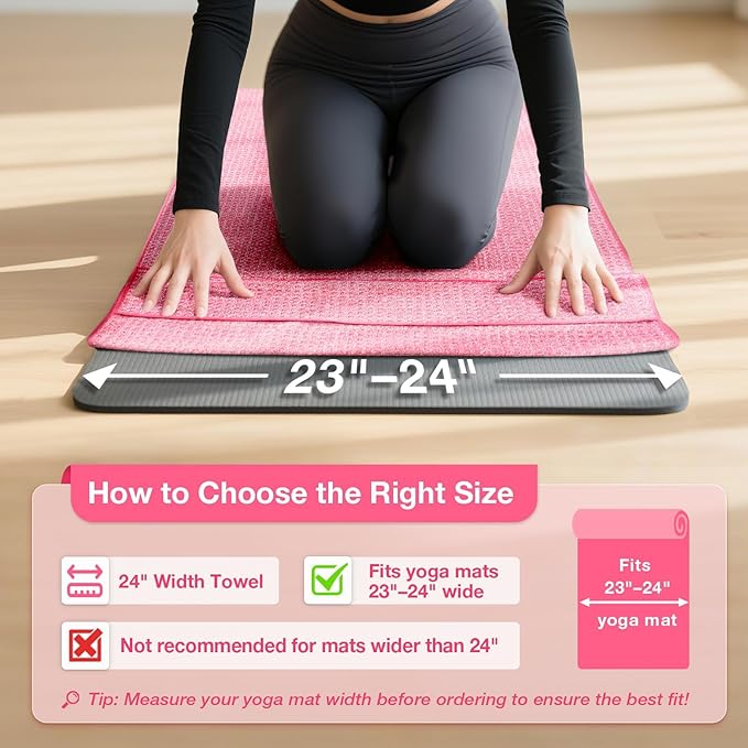 2 Pack Hot Yoga Towel Yoga Mat Towels Non Slip for Hot Yoga Stickyfiber Microfiber Quick Dry Soft Absorbent with Corner Pockets Cover Bikram Pilates Exercise Fitness 24" X 72"Pink