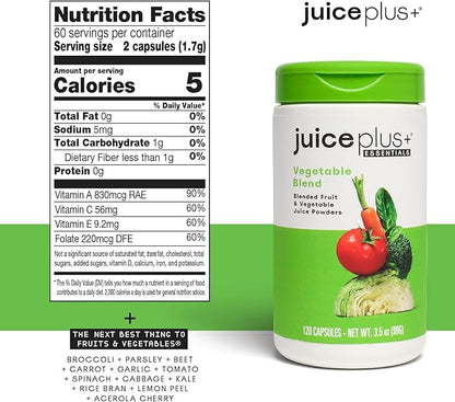 Juice Plus+ Fruit, Vegetable, Berry & Omega Blend Capsules - Nutrition from 30 Fruits, Vegetables & Berries + Plant-Based Omega Fatty Acids - 4 Bottles (60 Servings Each)