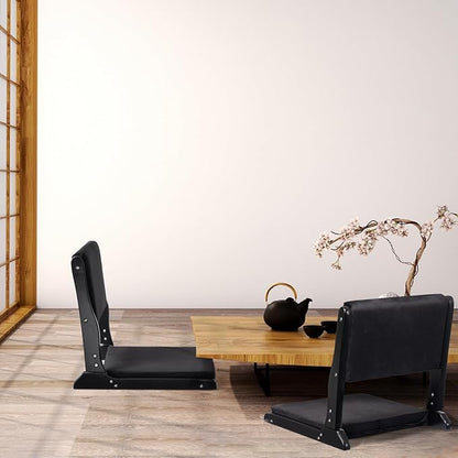 HollyHOME Foldable Tatami Chair, Upholstered Japanese Style Floor Seat, Wood Legless Back Rest With Cushion, Accent Meditation for Bay Window, Living Room, Bedroom, Black