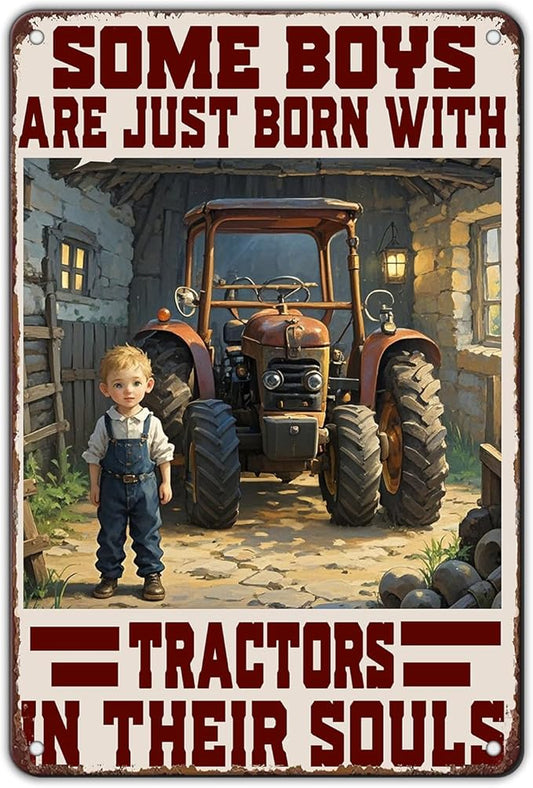 Tractors Metal Tin Sign Born with Tractors Sign Home Kitchen Wall Decor 8x12 Inch Funny Plaque