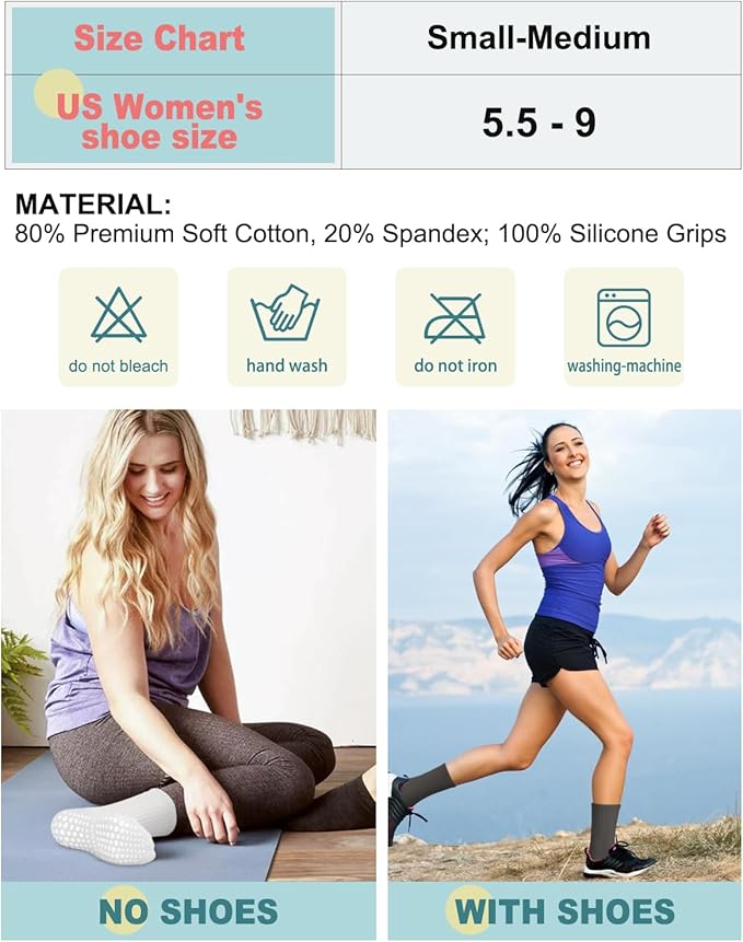 5 Pairs Pilates Grip Socks Yoga Socks with Grips for Women, Non-Slip Athletic Socks for Ballet, Dance, Workout, Hospital