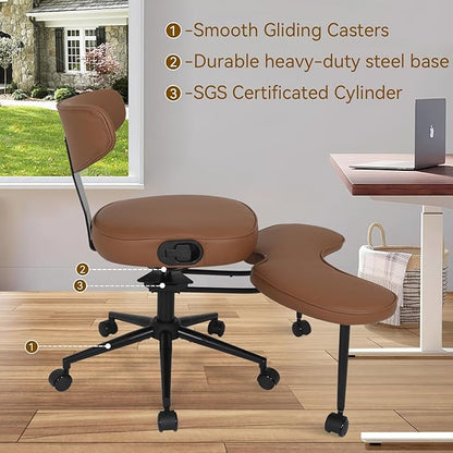 ELECWISH Meditation Chair, ADHD Chair for Adults with Wing Back Support, Criss Cross Kneeling Yoga Desk Office Use with Wheels, Height Adjustable seat and Leg Rest, Brown