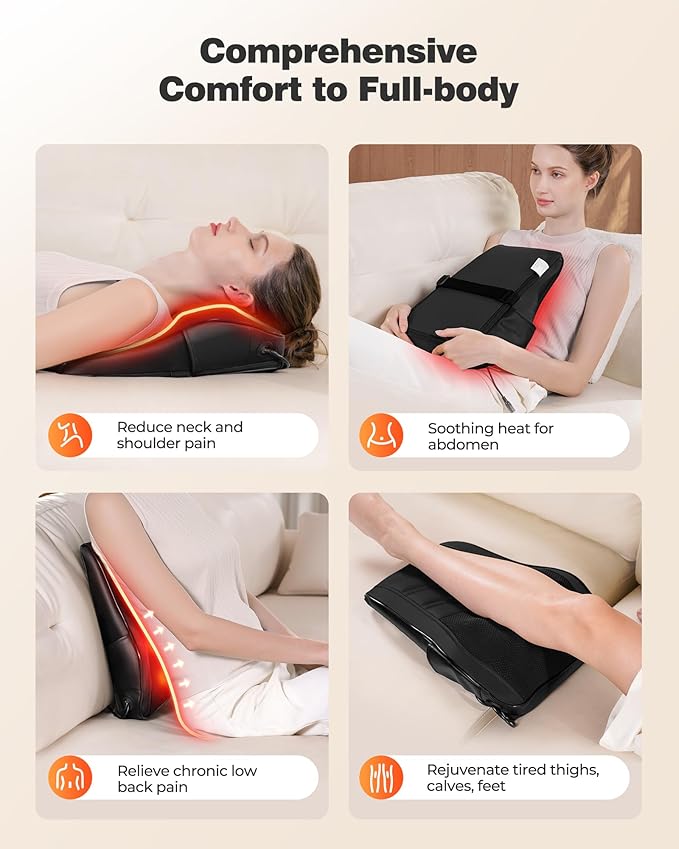 Shiatsu Neck Massager with Heat, 3D Kneading Back Massage Pillow for Pain Relief, Massagers for Neck and Back, Shoulder, Leg, Gifts for Men Women Mom Dad, Stress Relax at Home Office and Car
