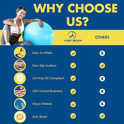 ProBody Pilates Exercise Ball - Multiple Sizes Gym Grade Balance Ball for Fitness, Yoga, Workout, Pregnancy & Physical Therapy