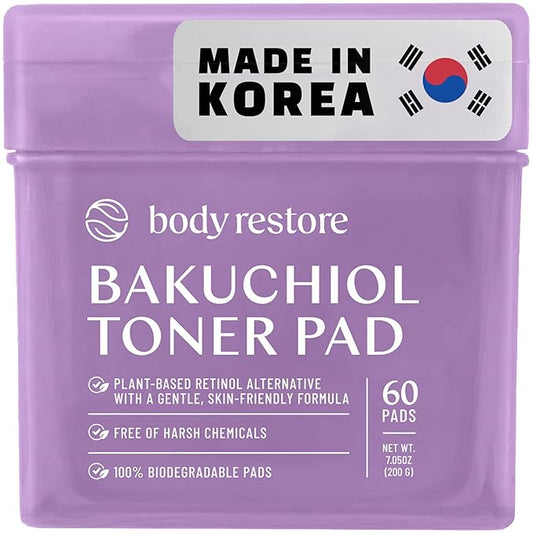 Body Restore Bakuchiol Toner Pads – Christmas Stocking Stuffers, White Elephant, Korean Skin Care, Face Wipe with Niacinamide & Hyaluronic Acid, Travel Essentials, Birthday Gifts for Women, Men