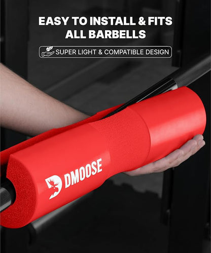 DMoose Fitness Barbell Pad for Hip Thrust, Squat & Lunges - Non-Slip Thick Foam Cushion for Neck and Back Support with Two Straps - Hip Thrust Pad for Leg Day - Fits All Olympic Bars and Smith Machine