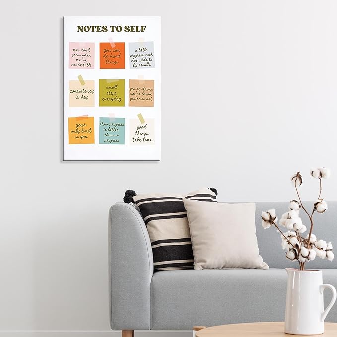 JMGHKL Inspirational Positive Posters Uplifting Saying Wall Art Notes To Self Motivational Quotes Prints Mental Health Artwork For Teen Room Office Dorm Bedroom Decor 16x24in Wrapped Canvas