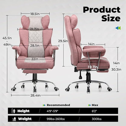 COMHOMA Big and Tall Office Chair, High Back Leather Gaming Chair with Footrest, Executive Ergonomic Office Chair with Pocket Spring Lumbar Support and with Outward Fixed Soft Armrests