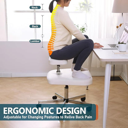 Meditation Chair Ergonomic Cross Legged Chair ADHD Chair with Wheels,Kneeling Chair for Office and Home,ADHD Chairs for Adults(White)
