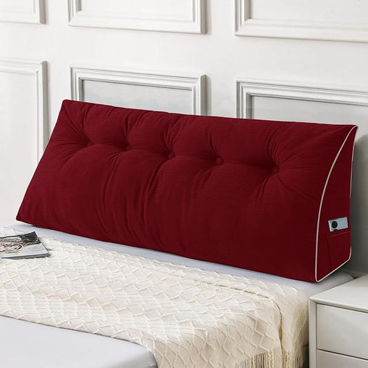 Sasttie Headboard Pillow Full, Wedge Pillow Headboard for Sitting Up in Bed, Back-Rest Support Triangular Cushion for Reading - Features Removable Washable Cover, Wine