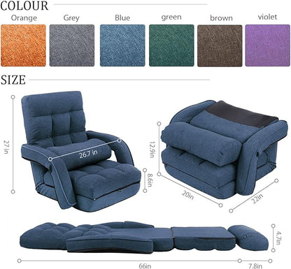 FLOGUOR 42-Position Adjustable Floor Chair, Chaise Lounge Indoor, Folding Lazy Sofa with Armrests and a Pillow Padded Adults Gaming Chairs for Living Room, Bedroom Factory Price, 8803XM (Blue)