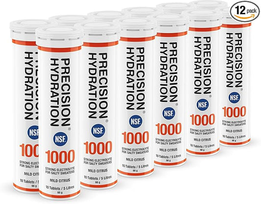 Precision Hydration Electrolyte Tablets - Multi Strength Effervescent Hydration Tablets - Combats Cramp - Low Calorie, Gluten Free, Vegan/Vegetarian Friendly (12 Tubes, 1000mg/L - Orange Tube)