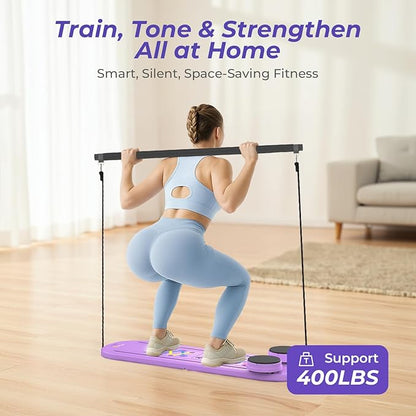 Pilates Reformer Board – 5-in-1 Foldable Pilates Machine for Home Workout, Portable Fitness Board with Resistance Bands, Full Body Training for Women