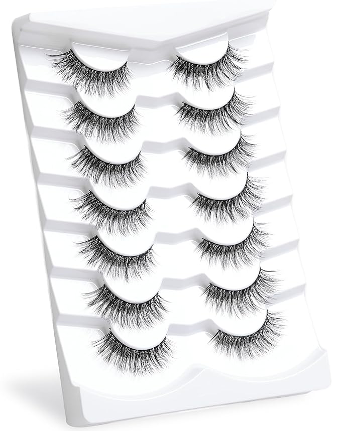 Onlyall Natural Lashes Wispy Lashes Natural Look False Eyelashes Natural Flared Eyelashes False Eye Lashes Soft Fluffy Lashes 7 Pairs D6 Volume-13mm