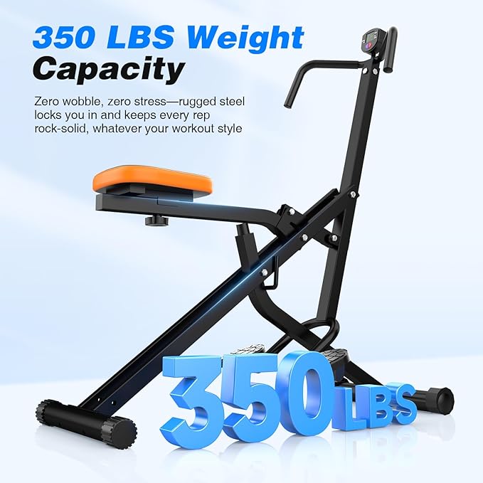 OWLSKY Squat Rowing Machine for Home Gym, Compact Foldable Squat Exercise Machine with LCD Monitor, Low-Impact Workout, Adjustable Seat, 350 LBS, Full-Body Fitness Equipment