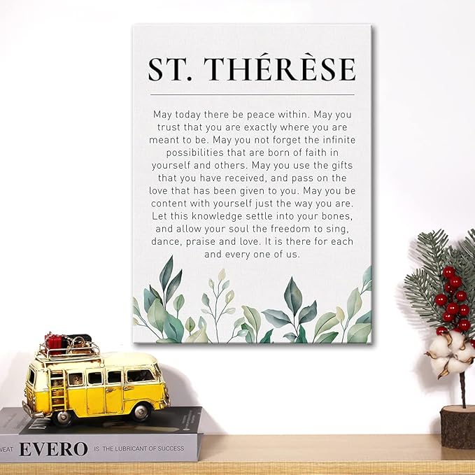 Literary Canvas Wall Art Inspirational Motivational St. Therese Quote May Today There be Peace Within Canvas Print Positive Canvas Painting Office Home Wall Decor Framed Gift 12x15 Inch