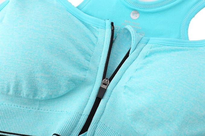 Women's Zipper Front Closure Sports Bra Racerback Yoga Bras