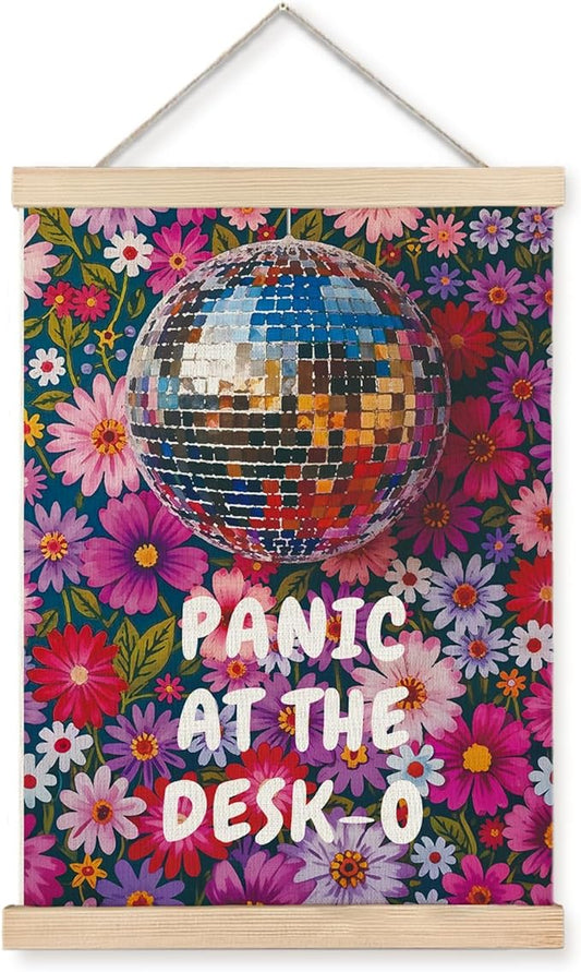 JINYO Maximalist Eclectic Disco Ball Wall Decor, Trendy Retro Dopamine Floral Wall Art Poster, Panic at the Desk-O Mental Health Canvas Prints Wall Decor for Girly Room Bedroom Office, 12x16 Inches