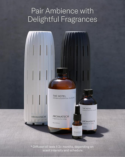 AromaTech Ambience Scent Diffuser for Essential Oil Blends & Fragrances – Waterless Scent Machine w/Bluetooth for Home, Bathroom Boutiques, Hotel, Spa – White Stone