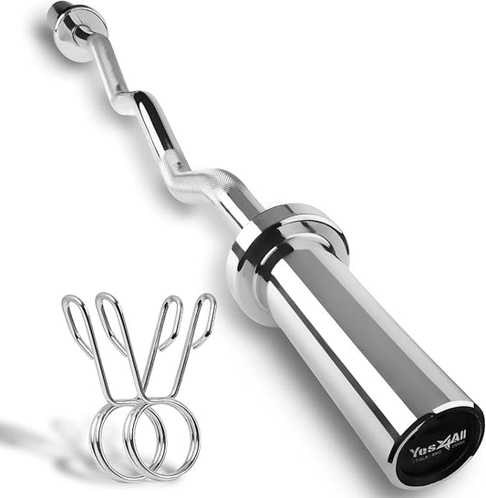 Yes4All Olympic EZ Curl Barbell, 47" Curl Bar 2" Diameter With Spring Collars For Weight Training
