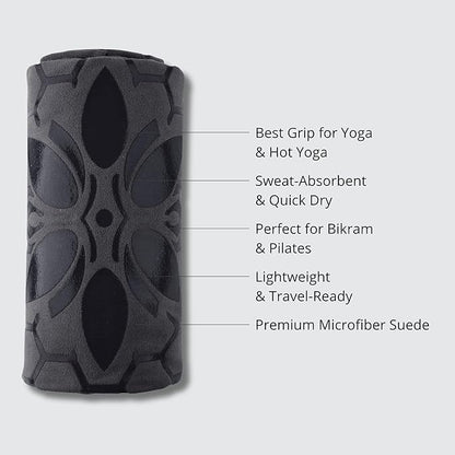 Clever Yoga Hot Yoga Mat Towel – Non-Slip Grip for Hot Yoga, Sweat Absorbent, Honeycomb Silicone Grip, Stays Flat – Ideal for Pilates, Travel, Washable & Lightweight - Gray