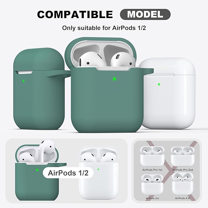 R-fun Compatible with AirPods Case Cover, Soft Silicone Protective Cover with Keychain for Women Men Compatible with Apple AirPods 2nd 1st Generation Charging Case, Front LED Visible,Pine Green