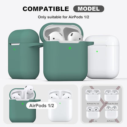 R-fun Compatible with AirPods Case Cover, Soft Silicone Protective Cover with Keychain for Women Men Compatible with Apple AirPods 2nd 1st Generation Charging Case, Front LED Visible,Pine Green