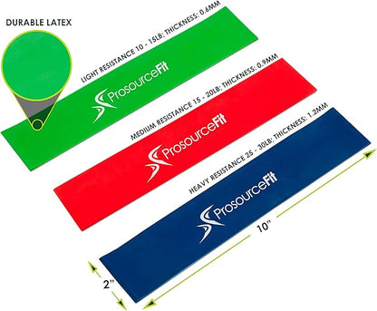 ProsourceFit Fabric Loop Resistance Bands Set with Anti-Slip Grip, Mini Workout Bands for Fitness Training to Tone Legs, Glutes and Booty