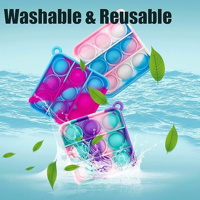 15 pcs Random Color Mini Squeeze Pop Bubble Fidget Sensory Toys, Mini Keychain Wrap Small Relieve Anxiety Stress Toy, Pop Bulk Silicone Classroom Prize for Kids Adult Party Gift