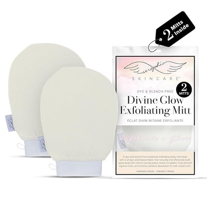 Seraphic Skincare (Original) Divine Glow Exfoliating Mitt (2pcs) – 100% Vegan Viscose Traditional Body Scrub Glove Kessa Korean Washcloth – Body Exfoliator for Self-Tan Removal & Keratosis Pilaris